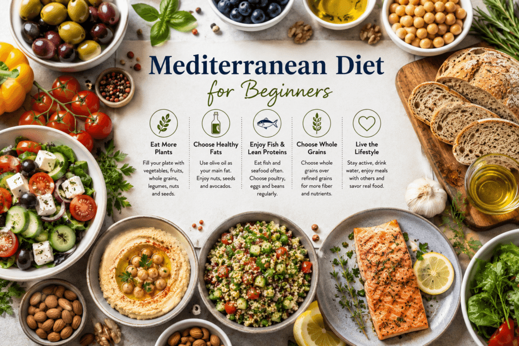 Mediterranean diet for beginners with healthy foods