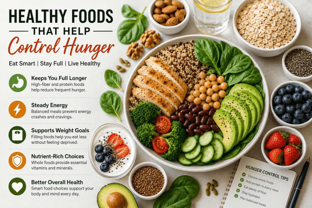 Healthy foods that help control hunger with protein and fiber